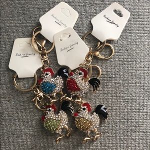 Rhinestone Rooster Chicken Keychain Key Ring